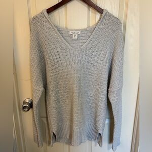 Rachel Zoe Knit Sweater M Gray Textured V‑Neck Hooded spring light layer